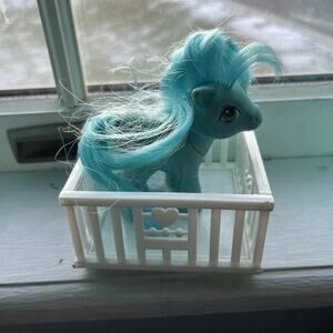 Vintage Hasbro My Little Pony Rare Baby Ember With White Crib